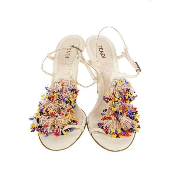 FENDI Leather Beaded Accents Slingback Sandals - Picture 3 of 5
